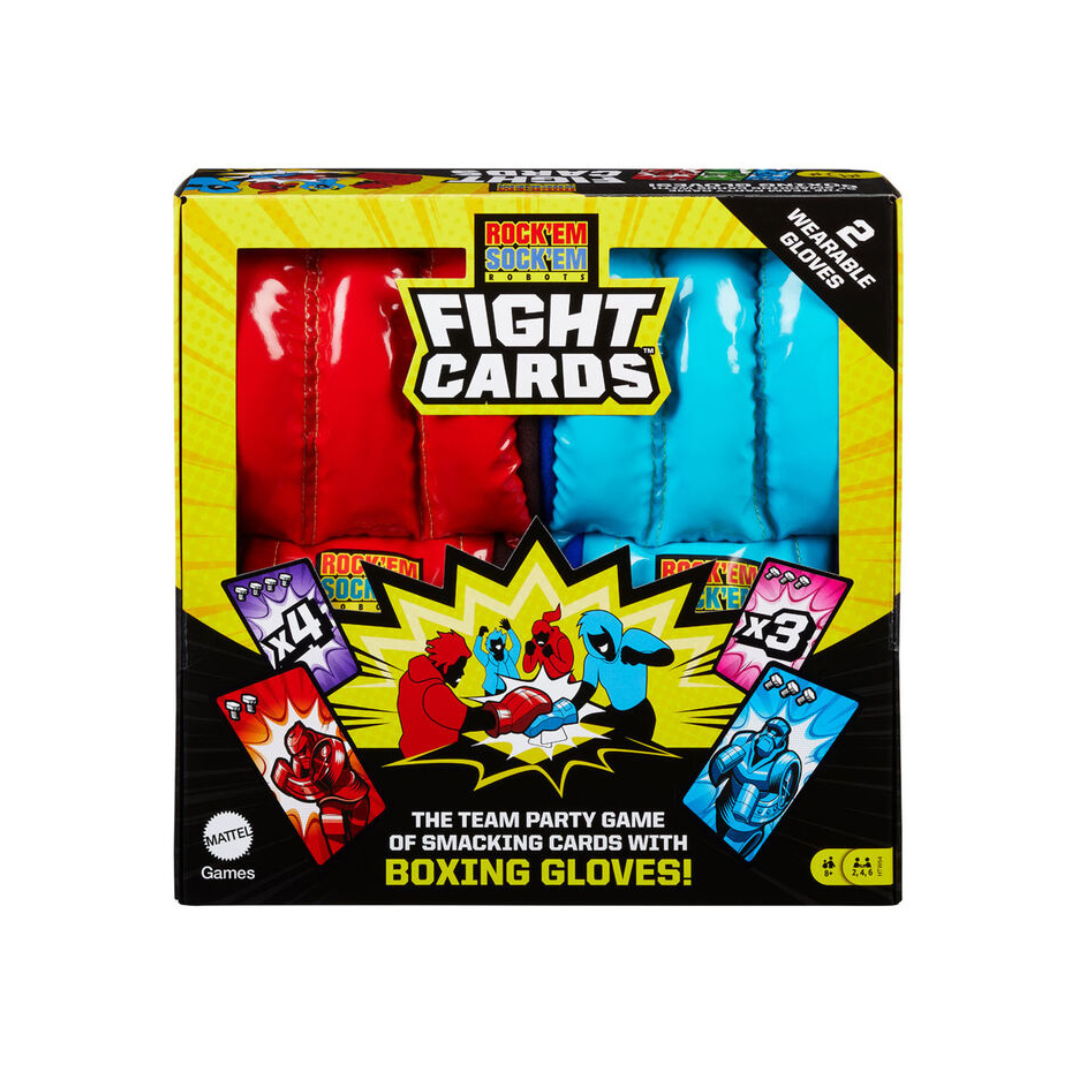 Rock 'Em Sock 'Em Robots Fight Cards Card Game with Two Boxing Gloves, Team Party Game