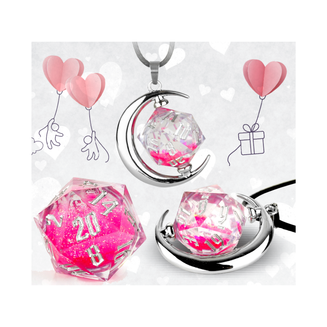 Valentine's Snowglobe D20 Necklace