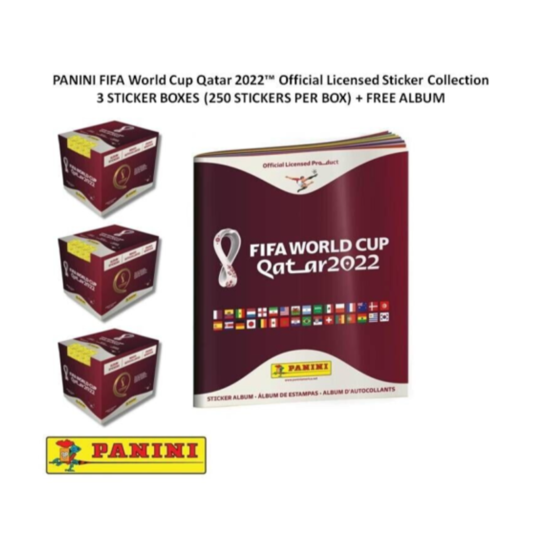 PANINI SOCCER OFFICIAL LICENSED FIFA WORLD CUP QATAR 2022, 3 BOXES + FREE ALBUM